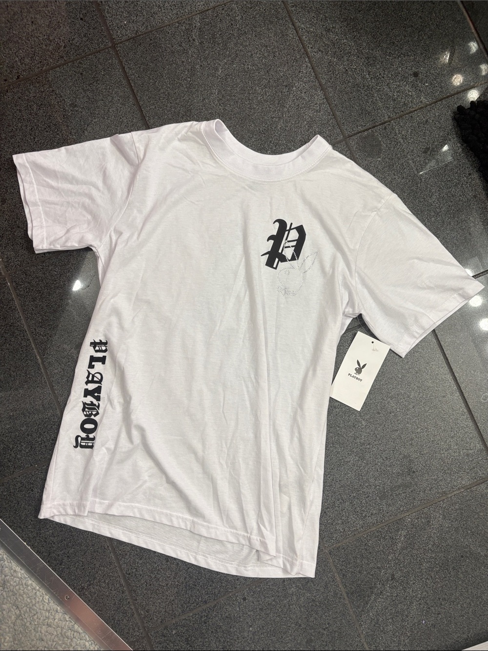 PLAYBOY White Short-Sleeve Tee with Black Logo